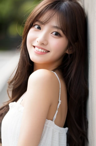 highest quality, soft light, ultra high resolution, (realistic:1.4), full_body,RAW photo, 1 japanese girl, alone, cute, (pupil, light in the eyes), detailed beautiful face,(High resolution details of human skin texture), (long hair), outdoor,skirt, (portrait),spring,big smile,sox,chirarhythm,tutor