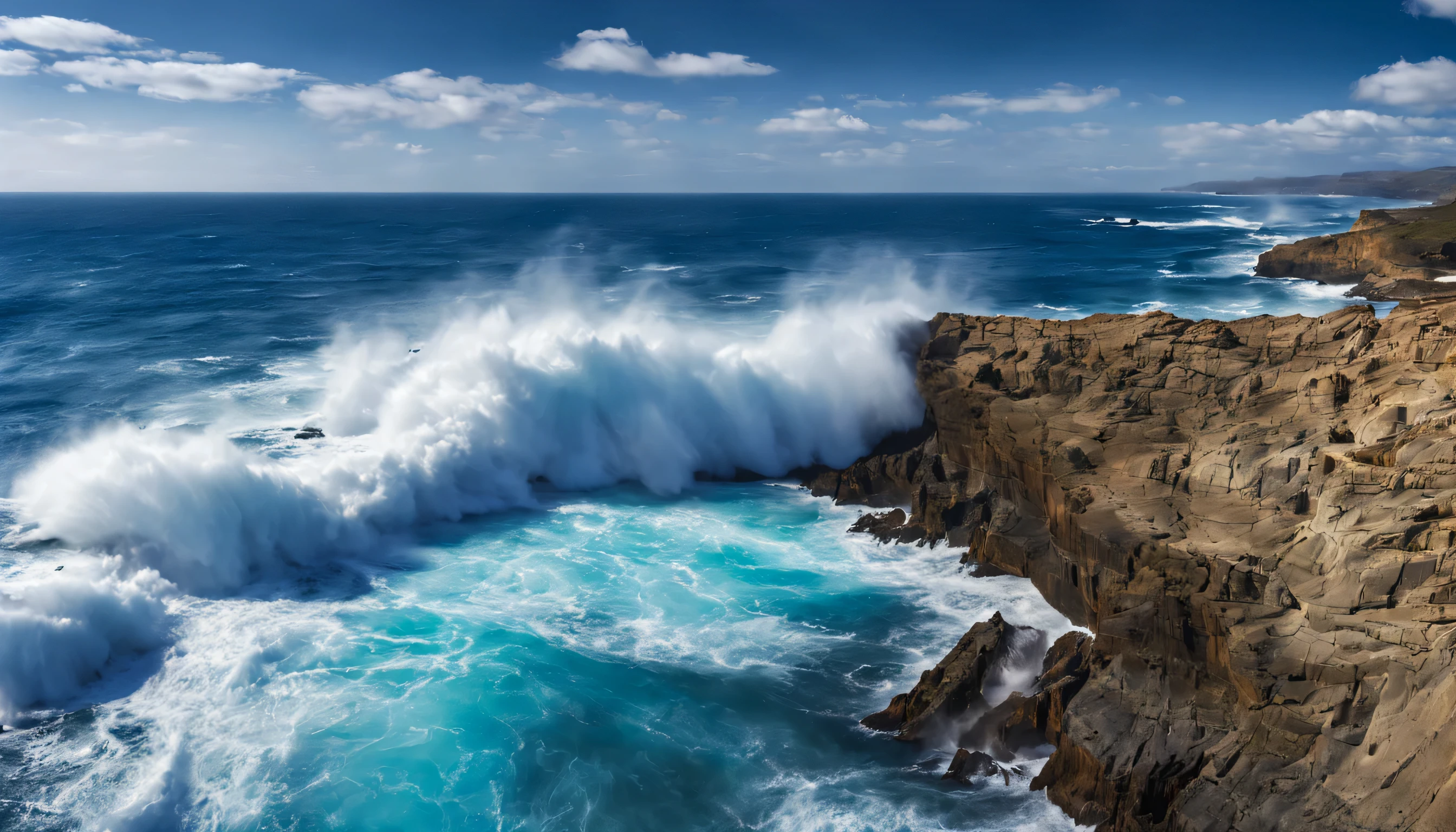 arafed view of a blue ocean with blue waves crashing, chaotic sea setting, breathtaking composition, beautiful sea landscapes, stunning ocean, magnificent background, beautiful background, beautiful dreamy breathtaking, beautiful blue ocean