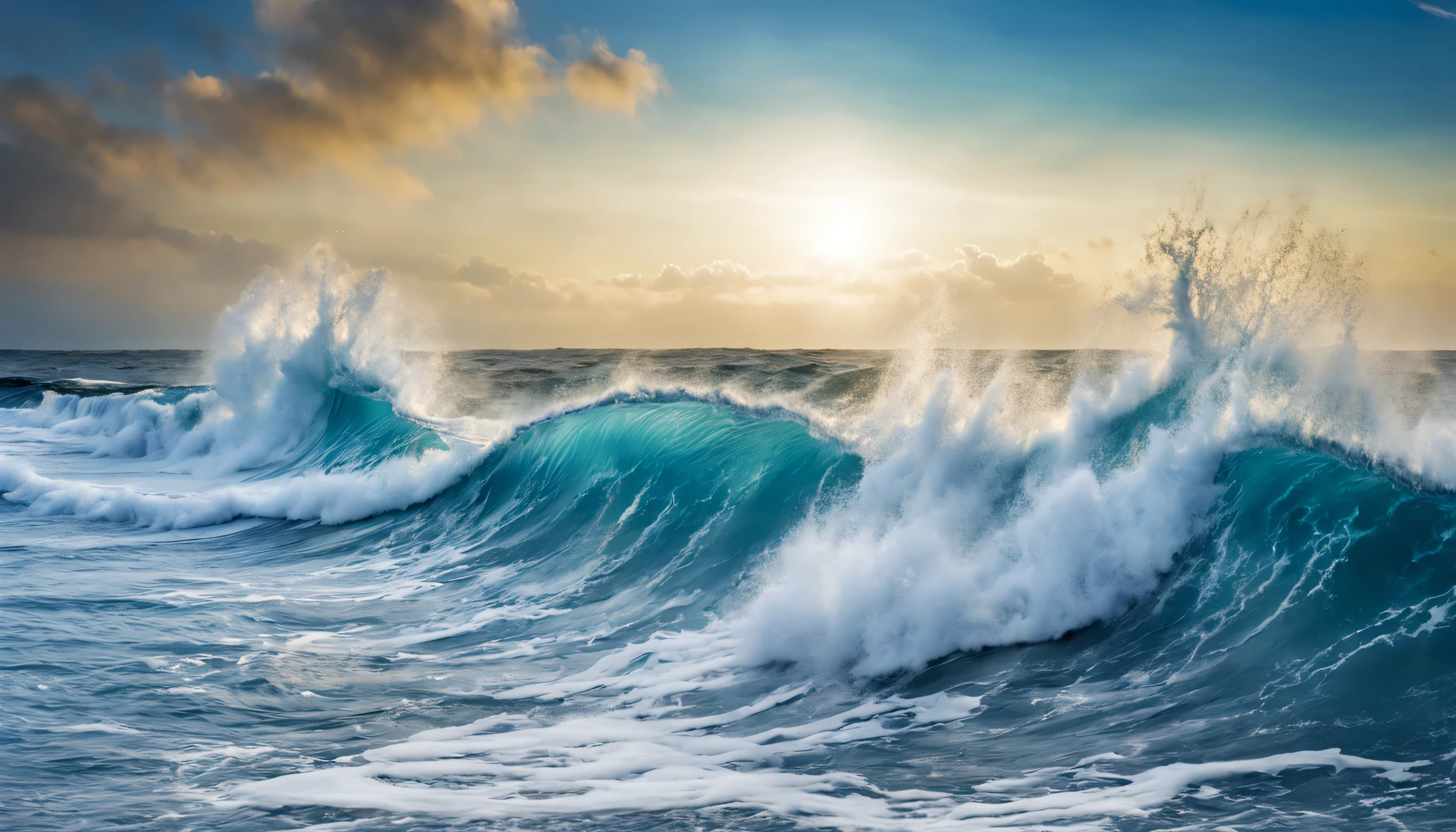 arafed view of a blue ocean with blue waves crashing, chaotic sea setting, breathtaking composition, beautiful sea landscapes, stunning ocean, magnificent background, beautiful background, beautiful dreamy breathtaking, beautiful blue ocean