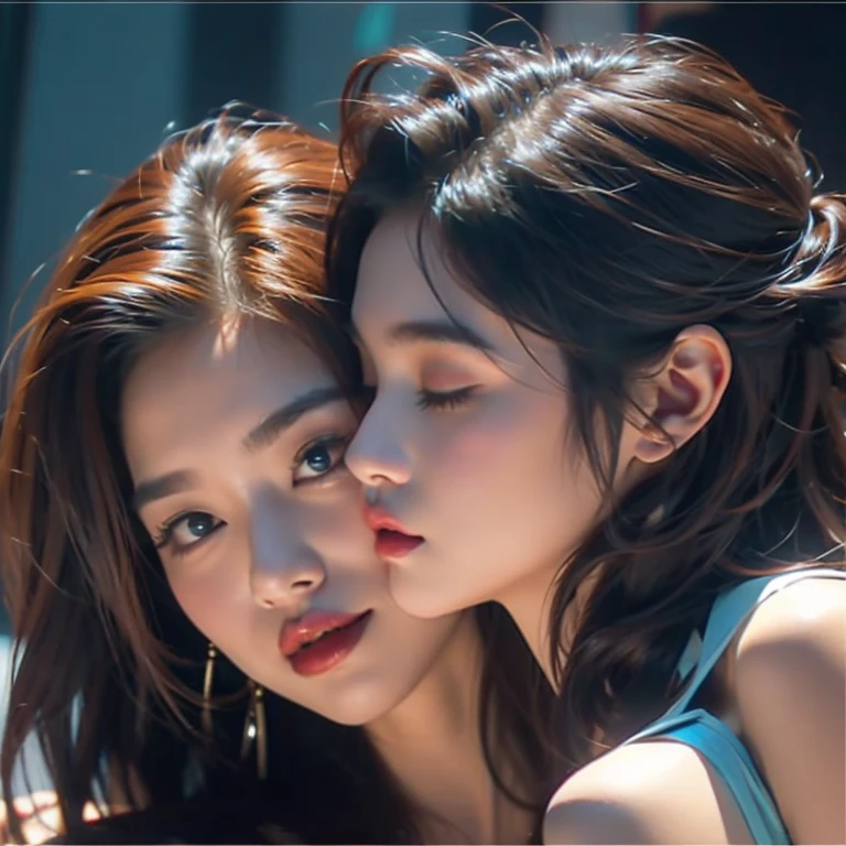 Two girls kissing each other