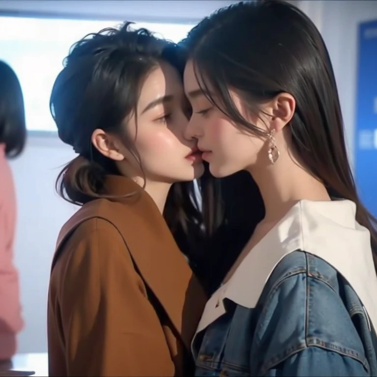 Two girls kissing each other