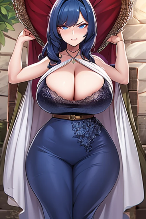 disgusted look, angry, busty, big breasts, massive breasts, pov eye contact, looking at viewer, thick, cleavage, thick lips, wide hips, thin waist, staring down at viewer, mature mom, sundress, yelling at viewer