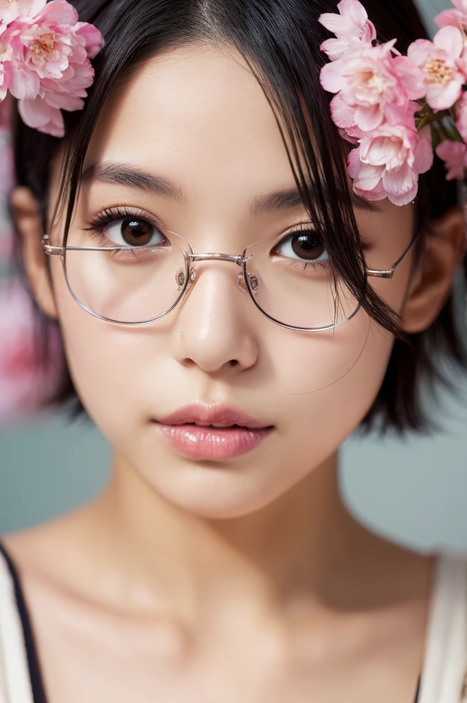 Sakura Haruno, fascinating, ((forehead to show)), Charm, sexy eyes, delicate, young, short hair, detailed face, High resolution, whole body, glasses black hair