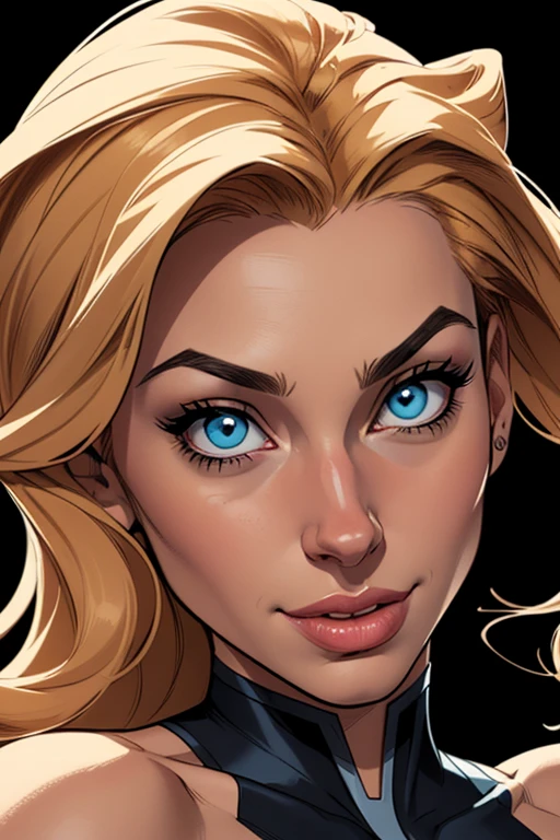 (cartoon style:1.2), Drawings of ([X-men]), perfect eyes, detailed face, black background, fun posing, flirty look, Centered, scale to fit the dimensions