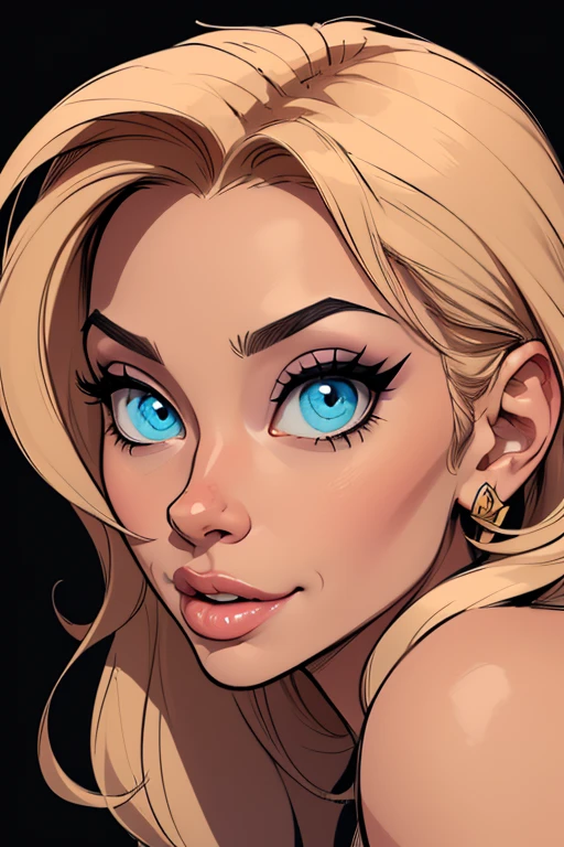 (cartoon style:1.2), Drawings of ([Spanish Woman]), perfect eyes, detailed face, black background, fun posing, flirty look, Centered, scale to fit the dimensions