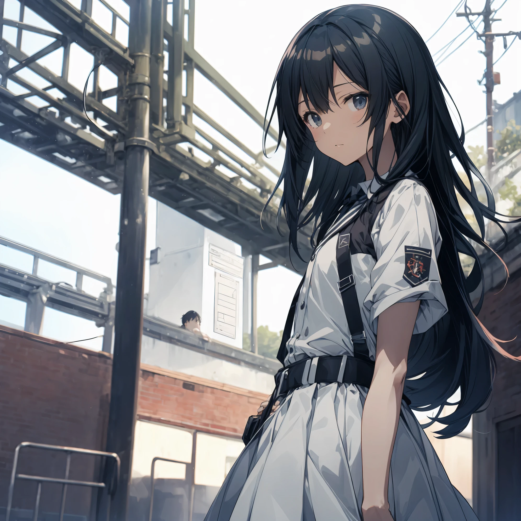 Super high quality by the art god, super detailed, High resolution,Shinkai Makoto style, anime moe art style, best anime 8K konachan wallpaper, pixiv contest winner, perfect anatomy, break,(眠そうにalone学校へ行く女の子を描いてください. ),break, surreal high school girl, (alone,lolita, , 13 years old:1.3),All limbs, full finger,, androgynous charm, (very short hair), messy hair, flat chest, small ass, between legs, Small black eyes,beautiful and fine eyes, Well-proportioned iris and pupils, disgusted eyes, High resolutionの詳細な髪, wearing school uniform, (skirt), On the way to school. break,super dense skin, Best lighting by famous artists, 8K, figure,