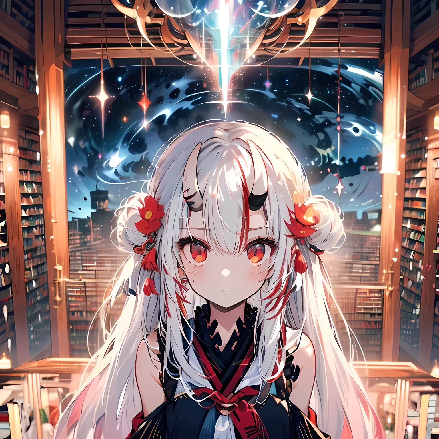 ((dynamic view)), ((Kiri Ayame)), ((white hair)), ((hair between eyes)), ((trumpet)), ((long hair)), ((bun)), ((hair accessories)), ((library)), ((🌌🪔)), ((from above)), ((Kiri Ayame)), ((white hair)), ((hair between eyes)), ((trumpet)), ((long hair)), ((bun)), ((hair accessories)),