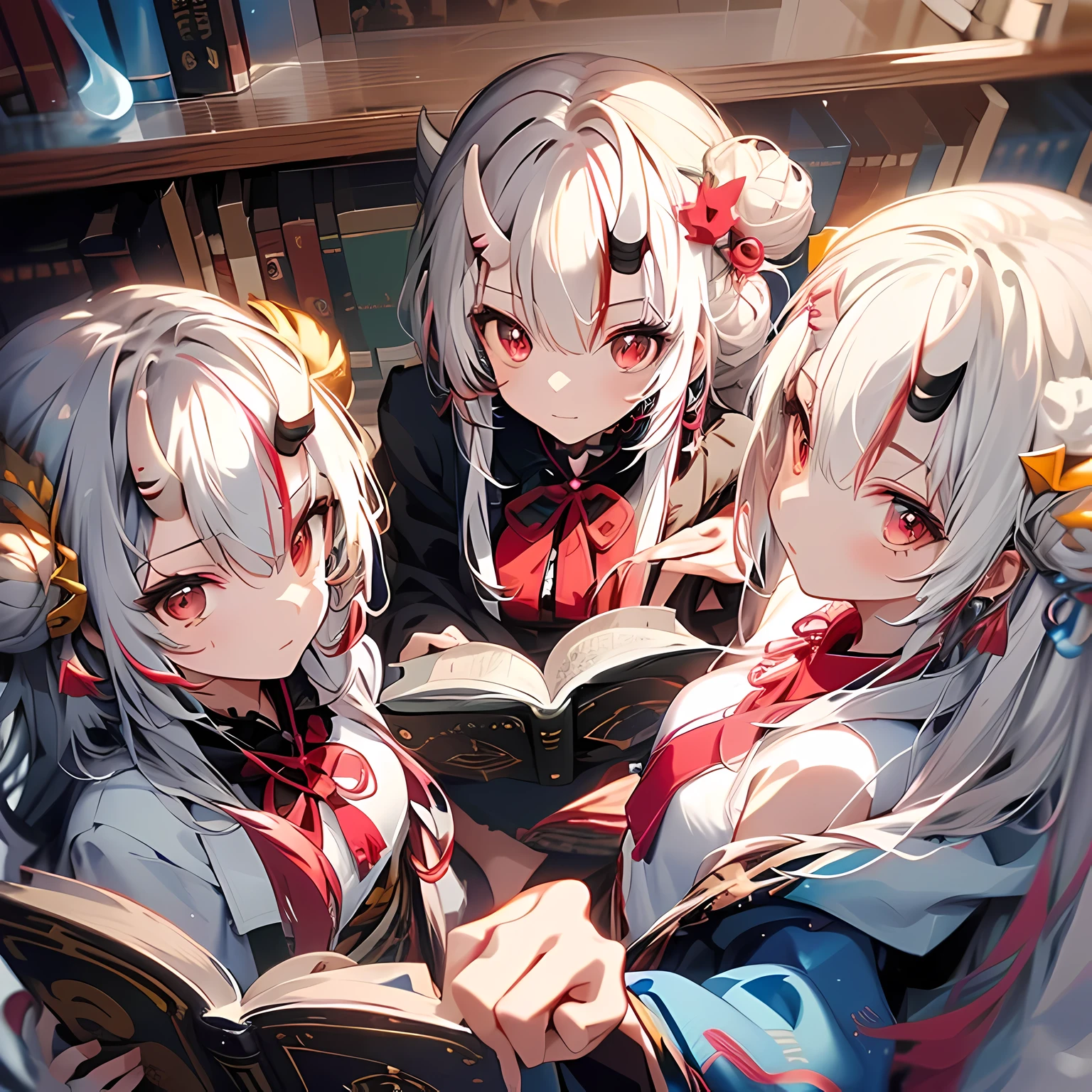 ((dynamic view)), ((Kiri Ayame)), ((white hair)), ((hair between eyes)), ((trumpet)), ((long hair)), ((bun)), ((hair accessories)), ((library)), ((🌌🪔)), ((from above)), ((Kiri Ayame)), ((white hair)), ((hair between eyes)), ((trumpet)), ((long hair)), ((bun)), ((hair accessories)),