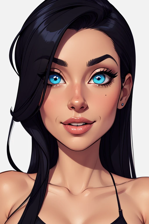 (cartoon style:1.2), Drawings of ([Brazillian Woman]), perfect eyes, detailed face, black background, fun posing, flirty look, Centered, scale to fit the dimensions