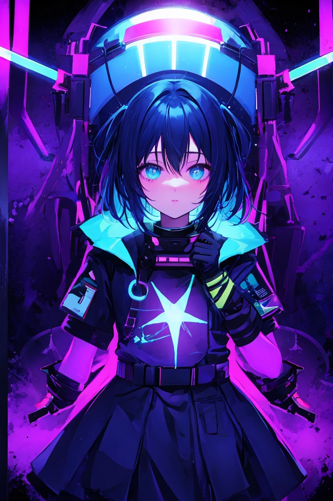 Black light, 1 girl, black background,