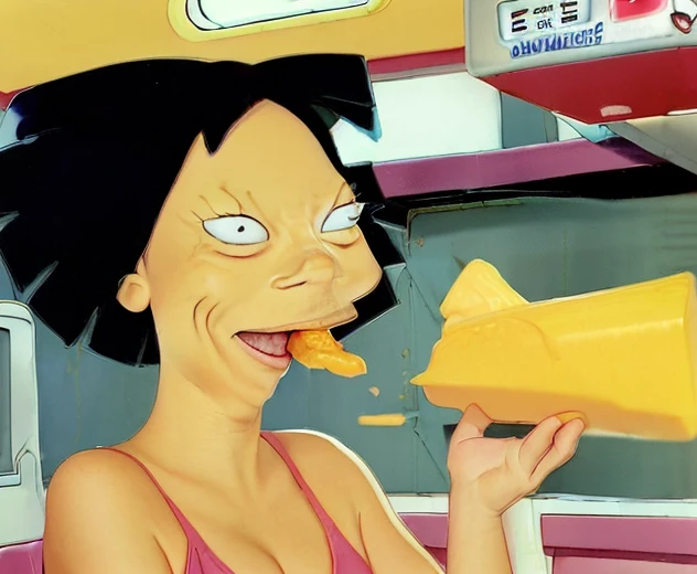 Amy Wong eat Nacho Cheese on the New York Elementary Cafeteria, Futurama Style, Polaroid 1980