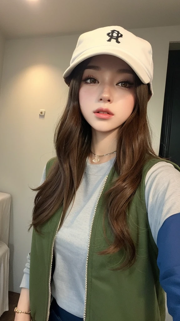 il y a une femme portant une casquette de baseball et un gilet, 🤤 portrait de fille, joli portrait, Peinture réaliste de jolie fille, Style anime 3D réaliste, Art CG d'anime fluide, illustration numérique d'anime, belle illustration numérique, Portrait réaliste kawaii, Belle œuvre d'art numérique, style artistique réaliste, oeuvre d'art dans le style de guweiz, style animé. 8K, portrait, anime, fille