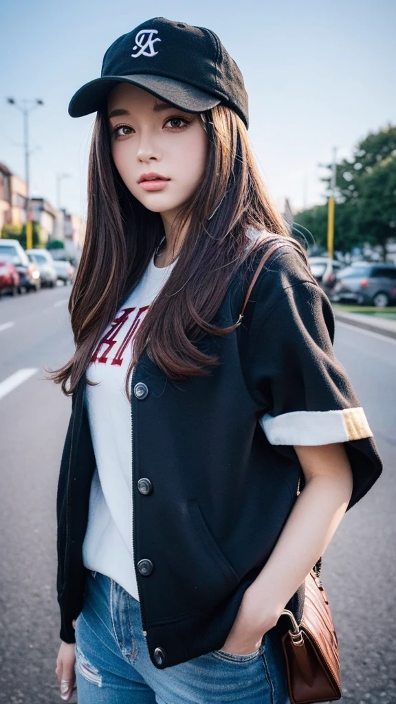 il y a une femme portant une casquette de baseball et un gilet, 🤤 portrait de fille, joli portrait, Peinture réaliste de jolie fille, Style anime 3D réaliste, Art CG d'anime fluide, illustration numérique d'anime, belle illustration numérique, Portrait réaliste kawaii, Belle œuvre d'art numérique, style artistique réaliste, oeuvre d'art dans le style de guweiz, style animé. 8K, portrait, anime, fille