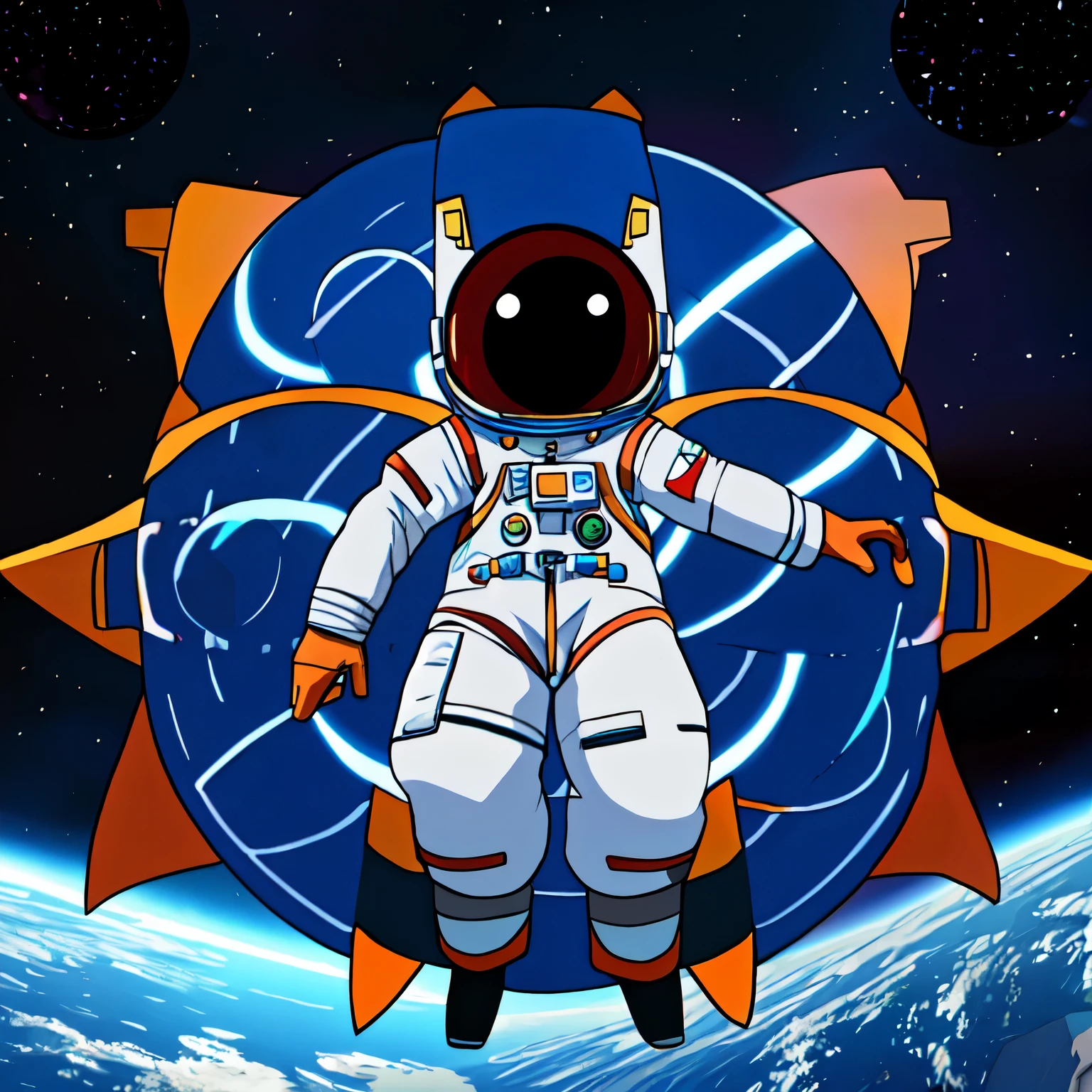 anime style, 2D, flat colors, solor girl, astronaut suit,rakkun