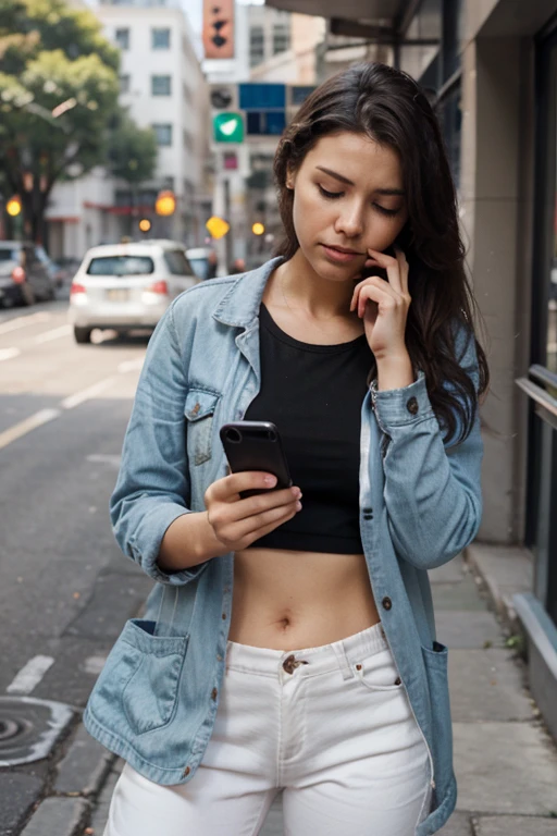 scared woman with cell phone