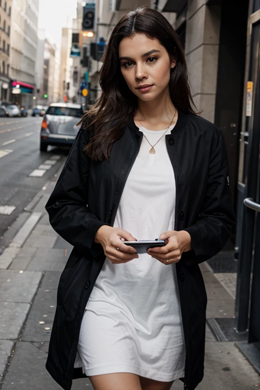 Realistic person with cell phone in hand dissatisfied.
