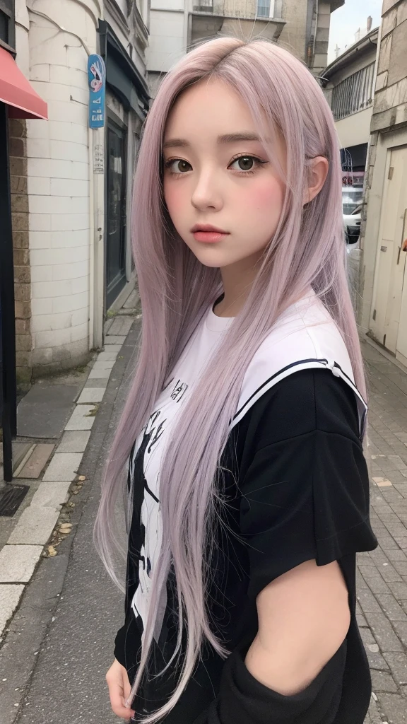 anime girl aux cheveux longs et haut blanc au coin de la rue, artwork in the style of Guweiz, Portrait réaliste kawaii, 🤤 portrait de fille, style artistique réaliste, [ Art numérique 4K ]!!, Style anime 3D réaliste, Guweiz, style animé. 8K, style artistique d&#39;anime réaliste, illustration numérique d&#39;anime, Fille coréenne, Art numérique mignon, joli portrait