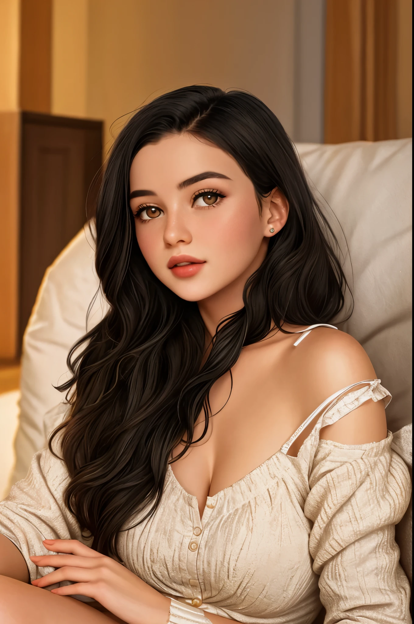 Georgian noble woman of the twentieth century, black hair, beautiful woman, Georgian woman, a commanding gaze, realistic picture.