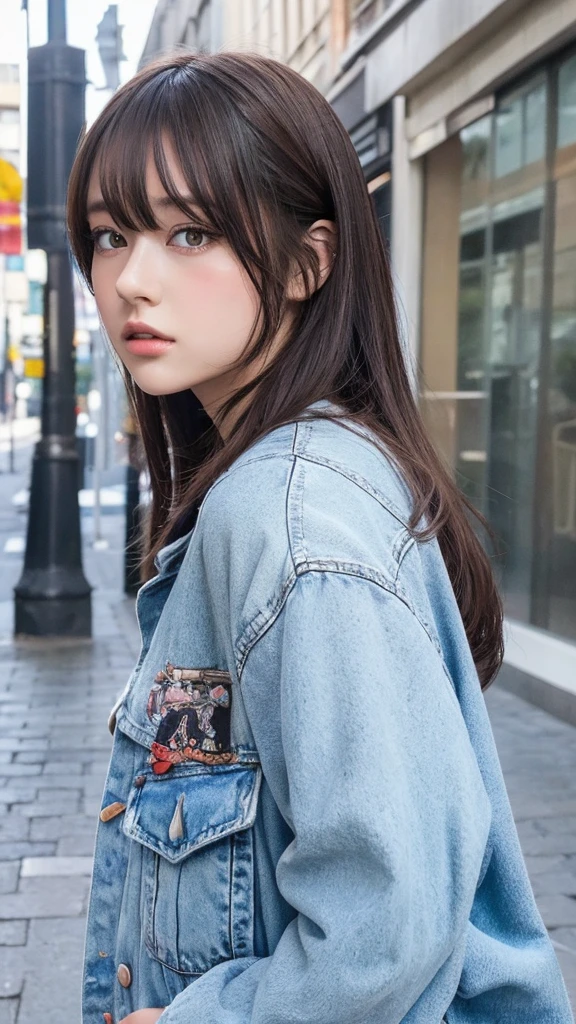 anime girl aux cheveux longs et haut blanc au coin de la rue, artwork in the style of Guweiz, Portrait réaliste kawaii, 🤤 portrait de fille, style artistique réaliste, [ Art numérique 4K ]!!, Style anime 3D réaliste, Guweiz, style animé. 8K, style artistique d&#39;anime réaliste, illustration numérique d&#39;anime, Fille coréenne, Art numérique mignon, joli portrait
