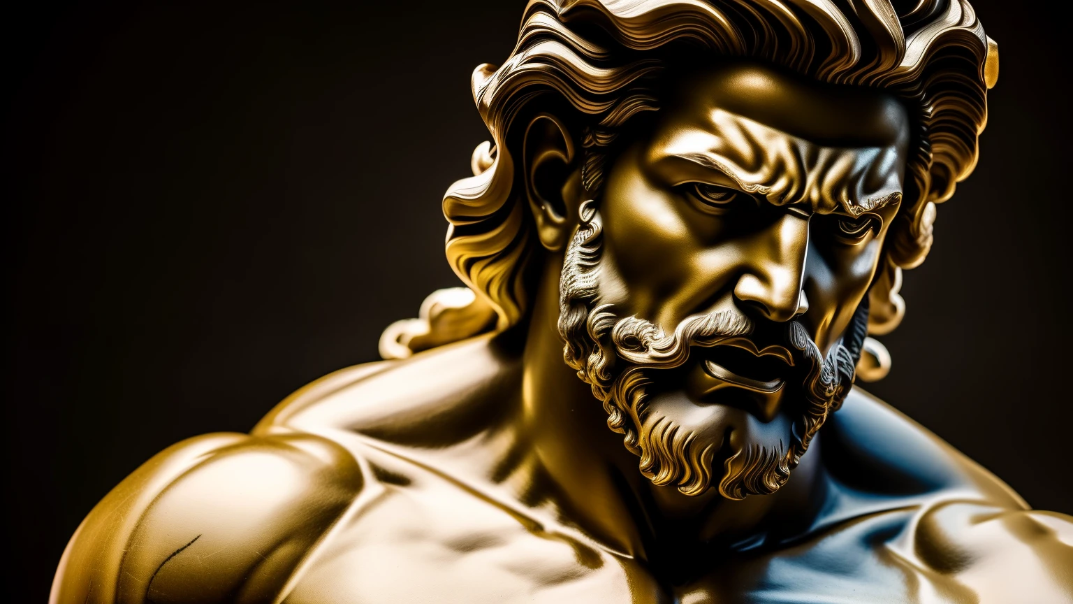 High resolution marble sculpture of a handsome muscular Roman god who looks fiercely angry and aggressive, demonstration of power and strength, Olhos expressivos ferozes, HDR, 8k
