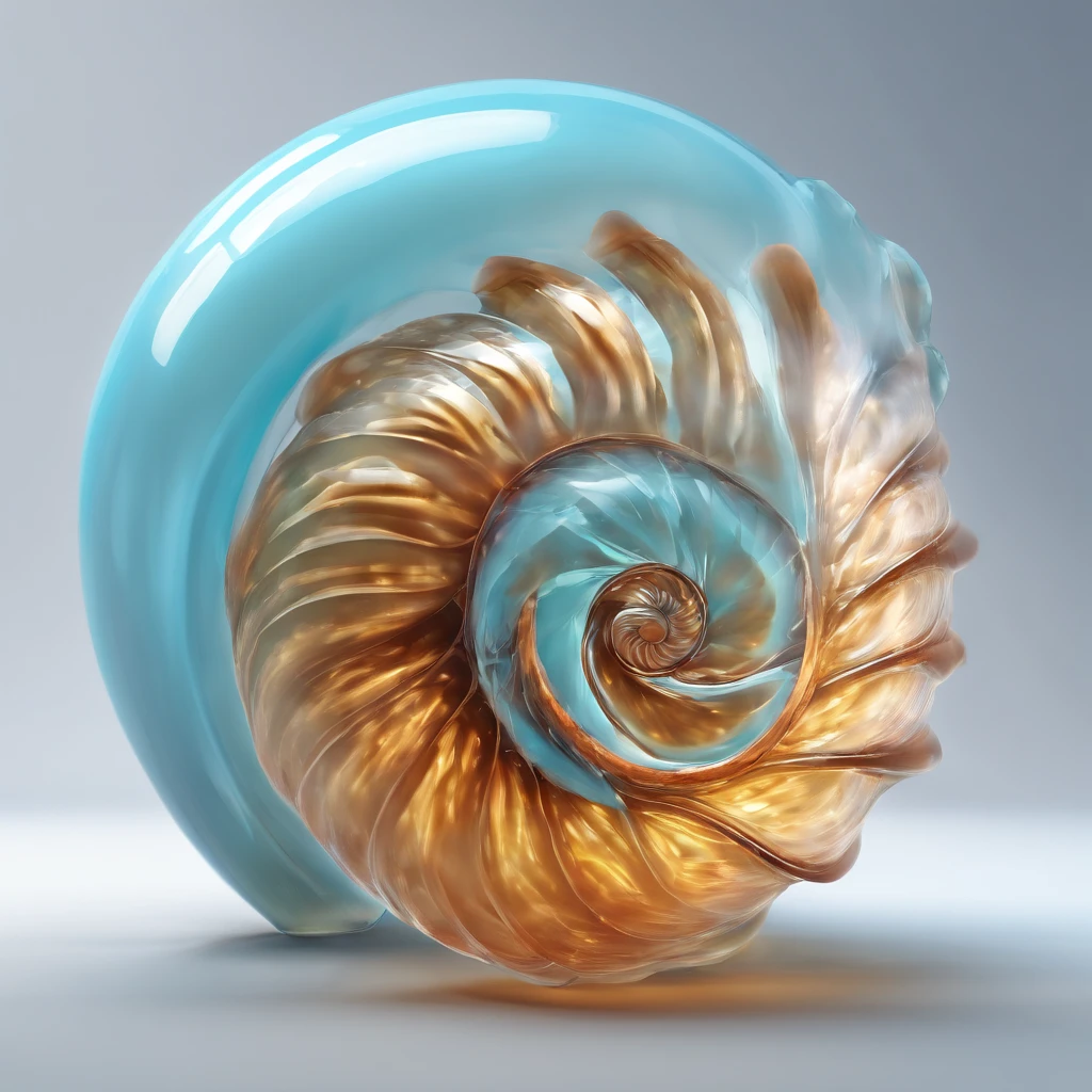 solo sea snail's shell, shell of sea snail, transparent glassy texture, very light blue color touch, black background, Futurism, depth of field, masterpiece, high details, high quality, HD
