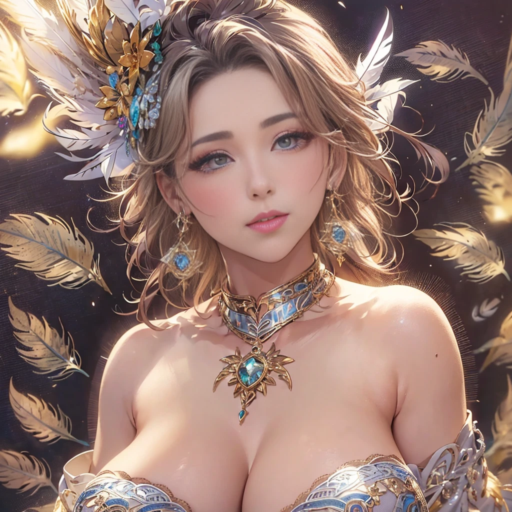 (超High resolution,realistic,最high quality,realistic),(8K,RAWphotograph,最high quality,masterplece),real person,photograph,mature woman、sensual curves、huge breasts、thighs、bubble、お尻のmasterpiece, 最high quality, Super detailed, full body shot, mature woman, beautiful mature woman, nightgown and underwear, enchanting smile, thick lips, Chubby lips, blush, looking at the viewer, provocative expression, beautiful髪型, cleavage, Plump、curvy hips、attractive face、sexy lingerie、an inviting gaze、Expression of emotions、Lewd underwear、(((erotic see-through lingerie set)))、Standing position、gorgeous accessories 、big breastsの女性, bare shoulders, golden hair, colored feather, metal ornaments, colored flowers, particle, light, (masterpiece, 最high quality, 最high quality, official art, beautiful and aesthetic:1.2), (1 girl:1.3), very detailed,(fractal art:1.1),(colorful:1.1)、(flowers:1.3),most detailed,(zentangle:1.2), (dynamic pose), (abstract background:1.3), (shiny skin), (lots of colors :1.4), ,(earrings:1.4), (feather:1.4),masterpiece, 最high quality, Super detailed, 30~40 years, full body shot, beautiful 、various hairstyles，gold headband，plump breasts，beautiful butt，greek clothing，Tulle covers the breasts，perfectly proportioned, detailed clothing details,marble，god statue，cinematic lighting, film grain, Fuji color, 8K, masterpiece, Super detailed, high detail, high quality, High resolution, (((erotic see-through lingerie set)))、gorgeous accessories、raise your butt, from below, (((NSFW:1.2)))、exposed chest、Openwork decoration，(((see through dress)))、(((anatomically correct body))) , 最high quality, Super detailed, (((Lewd underwear)))、raise your butt, from below, (NSFW: 1.4)、exposed chest、(((Healing face)))、Openwork decoration，(((R-18)))、Hakari、thighs, big breasts, Are standing, cowboy shot, blush, 1 girl, (masterpiece:1.3), (High resolution), (8K), (very detailed), perfect face, Nice eyes and face, (((最high quality))), (Super detailed), detailed face and eyes, (alone), High resolution、beautiful目,(((sexy pose)))、(((big breasts)))、((beautiful eyes))、luxury、(((超High resolution)))、(((detailed description)))、(((chubby body shape)))、(((Body parts that match the anatomy)))、beautiful長いまつ毛、Balanced body shape、２Book Arm、2 legs、Legs and arms of just the right size、Fishnet tights、glamorous、Clear white and black eyes、鬠红、lipstick、glitter