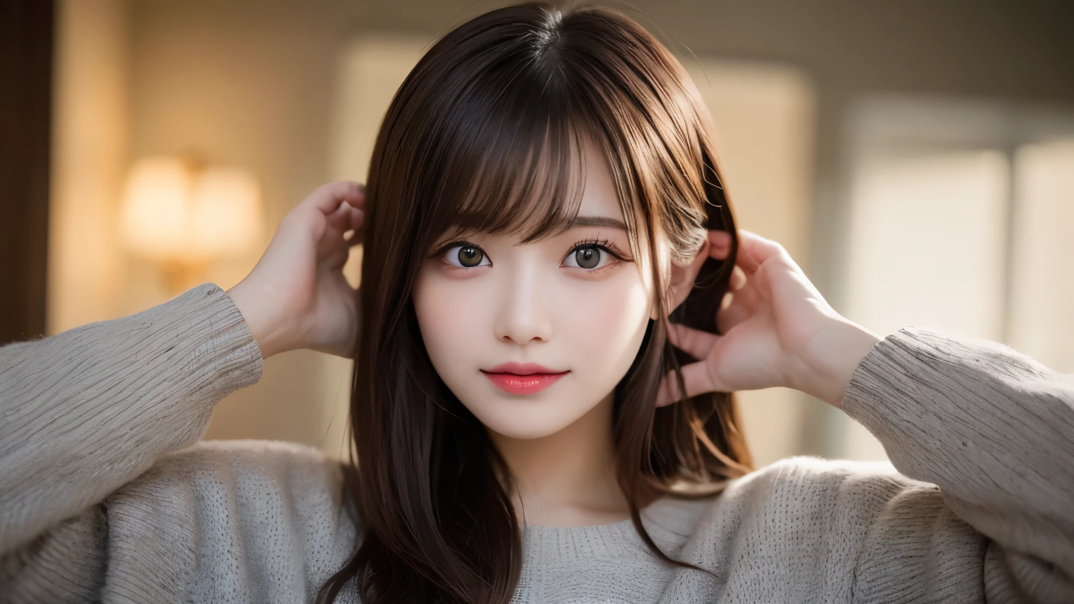 table top, highest quality, shape, Super detailed, finely, High resolution, 8k wallpaper, 完璧なダイナミックな構shape, beautiful and detailed eyes, winter dress,medium hair, small ???????, natural color lip, random ???? pose,smile,、20 year old girl、midnight、beautiful and detailed face、perfect and beautiful face,Big eyes、RAW photo、spread your arms and ?????????、Express your best mood with your whole body、beautiful and detailed eyes、small face、beautiful duplex、slim face and style,blur the background