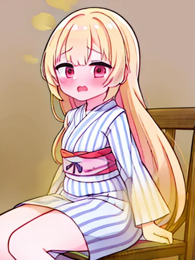1 girl、Nodoka(Buruaca)、8K、must-have、anime、fart、blush、lots of yellow gas、Yellow gas comes out from the butt、animeチック、Gray yukata、red eyes、long hair、Gentle Pose、blonde、Hip Attack、open your mouth、feel shy、sit on a chair、Japanese style room、panic