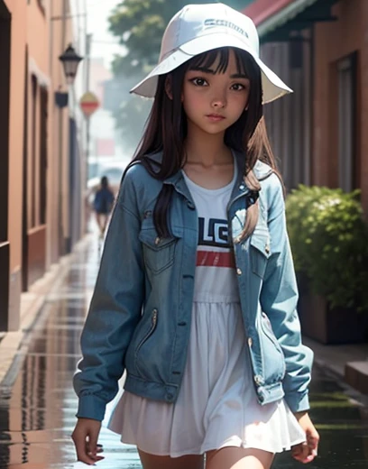 15 year old girl. Caminando bajo la lluvia.ropa mojada transparente.chaqueta. cabello rubio . Carilinda.