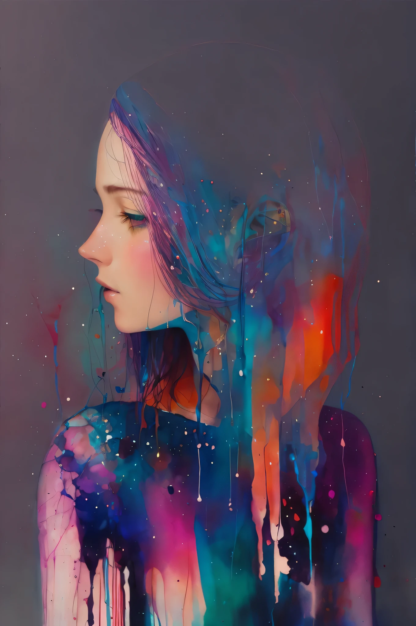 a woman by agnes cecile, luminous design, pastel colours, ink drips, autumn lights