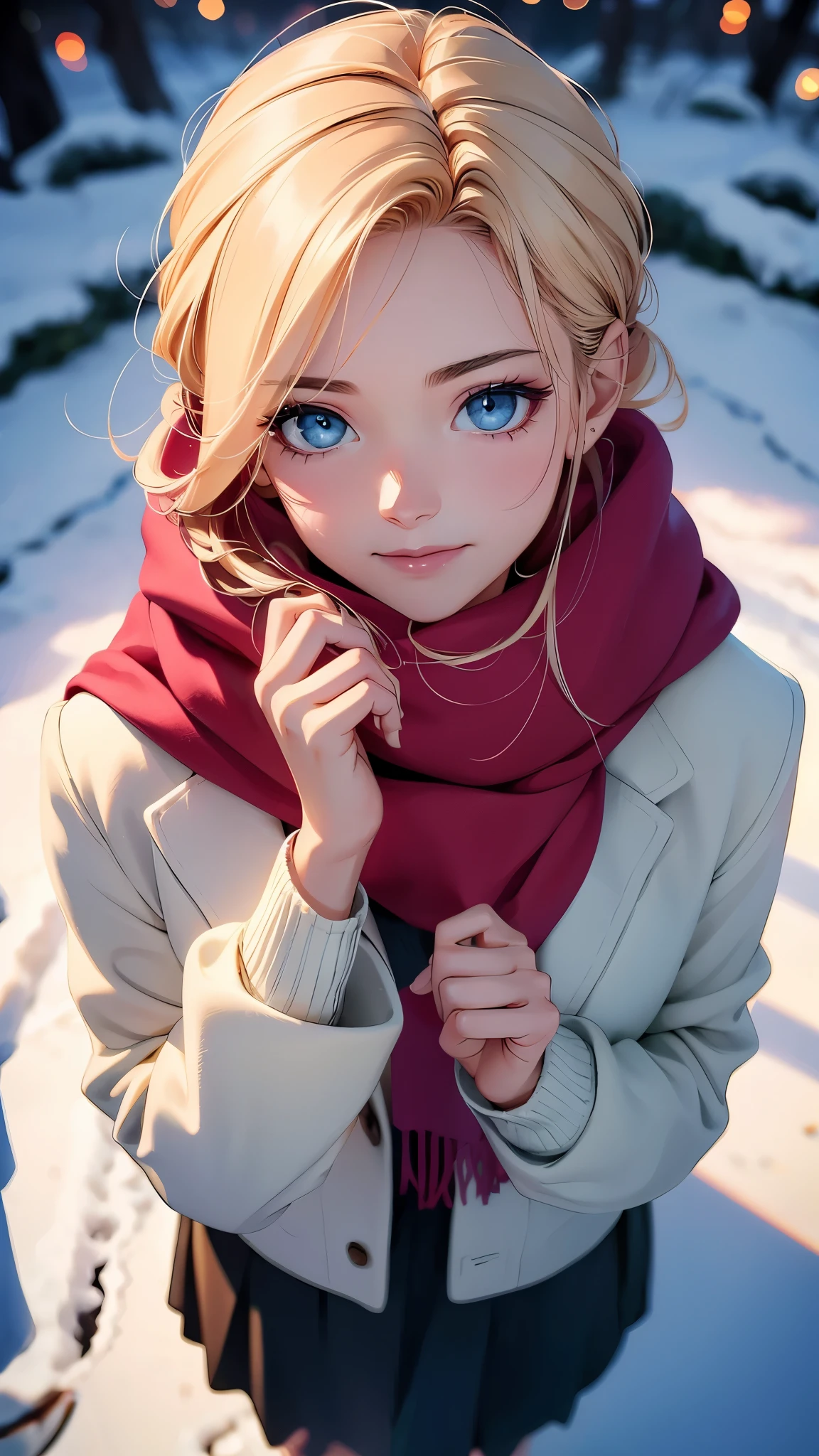 (8K, RAW photo, 最high quality, masterpiece: 1.2), High-definition RAW color photo, Professional photo shoot, cinematic light, , (((young woman, gal))), (Sharp features), (Big eyes), (small face), (high detail skin: 1.2), cute face, beautiful appearance, long eyelashes, (rainbow hair), (slim body:1.5), very detailed顔と肌の質感, detailed eyes, natural makeup, white coat, A woman whose mouth is hidden by a fluffy white scarf, hold the muffler with your hand, cold air feeling, ((Face close-up shot)), smile, staring eyes, beautiful skin, shiny skin, perfect fingers, five fingers, anatomically correct, winter background, background bokeh, high quality, surreal, bright colors, ((very detailed, photo shoot)),