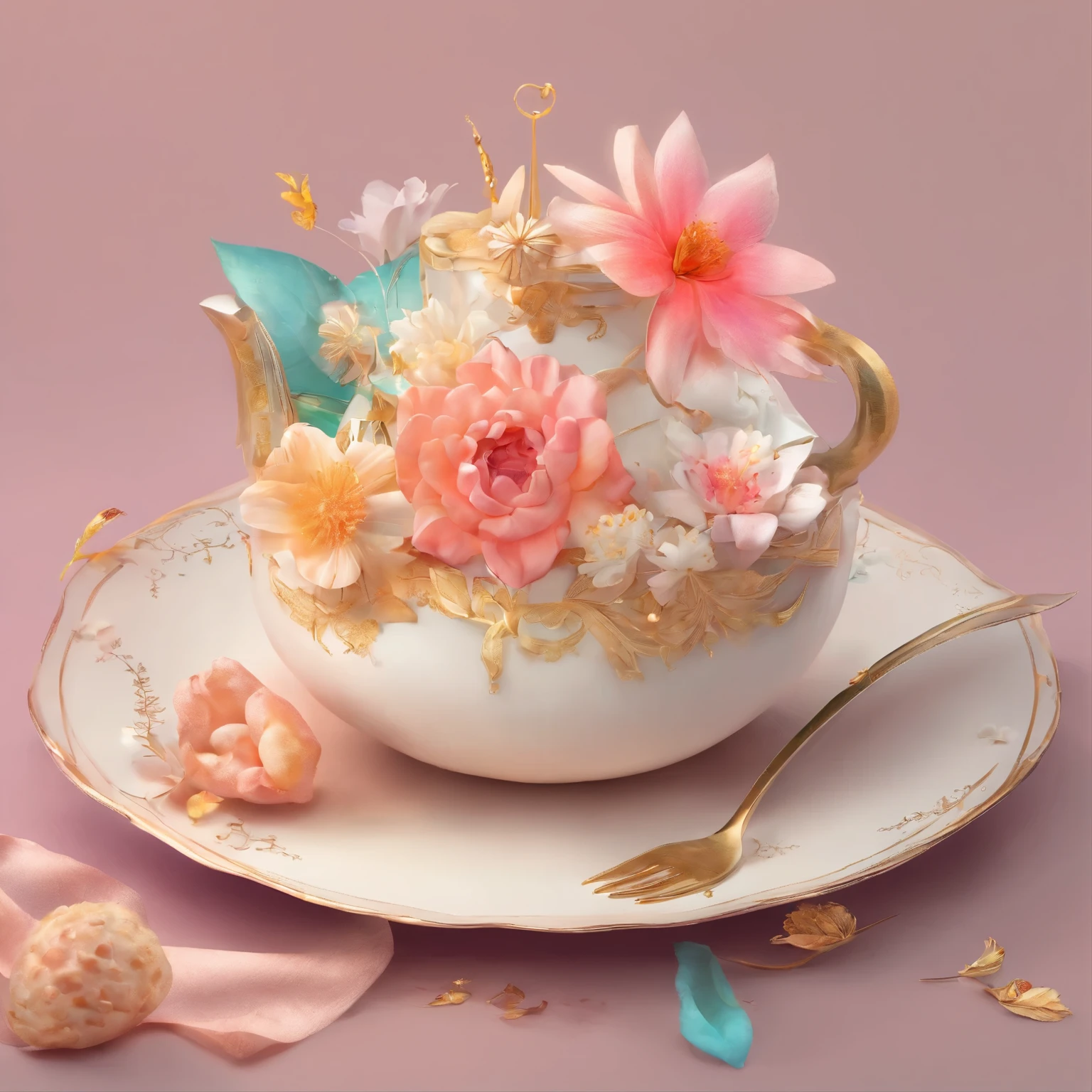 Projected inset, Rococo style, hyper hd, table top, Accurate, Super detailed, advanced details, award-winning, high quality, 8K, illustration style, greeting card style,
(Close up of royal premium tea cup and whipped cream cake),(scoop,fresh flowers,White chocolate)(Perfect integration:1.37),Surrealist amazing food illustrations, great composition, Cooking Art Photography, Great food pictures, 3 Illustrations, Artwork Baking, cinema 4 d art, author:by Marie Bashkirtseff, made with photoshop, 3D Collage, 3 d epic illustrations, Beeple. hyper photorealism