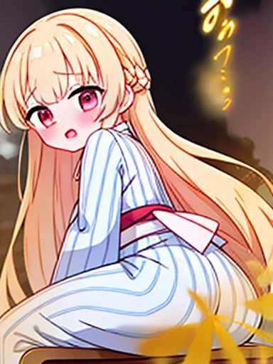 1 girl、Nodoka(Buruaca)、8K、must-have、anime、fart、blush、lots of yellow gas、Yellow gas comes out from the butt、animeチック、Gray yukata、red eyes、long hair、Gentle Pose、blonde、Hip Attack、open your mouth、feel shy、sit on a chair、Japanese style room、panic、