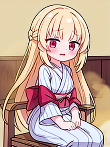 1 girl、Nodoka(Buruaca)、8K、must-have、anime、fart、blush、lots of yellow gas、Yellow gas comes out from the butt、animeチック、Gray yukata、red eyes、long hair、Gentle Pose、blonde、Hip Attack、open your mouth、feel shy、sit on a chair、Japanese style room、panic、
