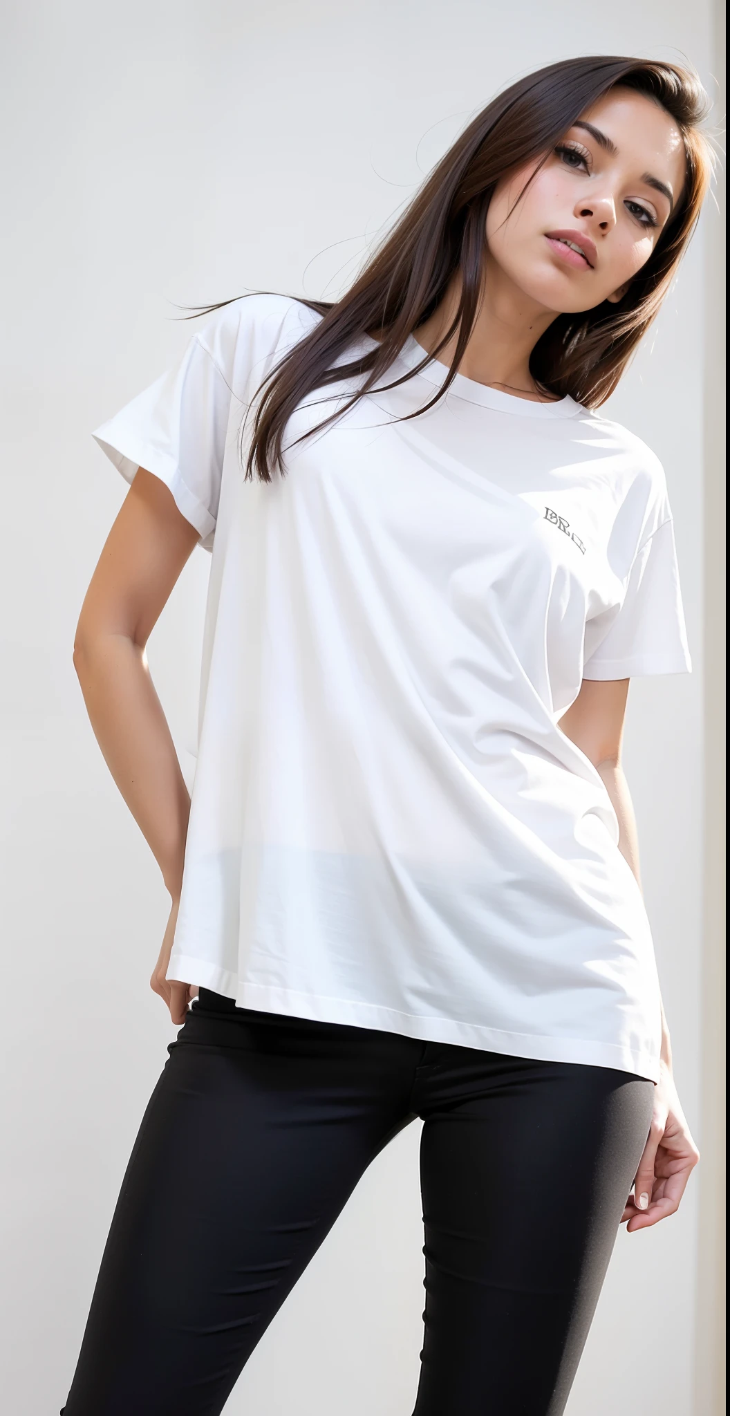 a woman in a camisa branca and black pants posing for a picture, camiseta branca, plain camiseta branca, T-shirt branca, camiseta branca, camisa branca, vestido com uma camiseta branca, roupa branca casual, dressed in a camiseta branca, fine camisa branca, Topo branco, em camiseta, roupas brancas, Roupas brancas, trendy roupas brancas