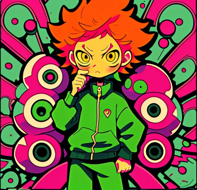 Steve from Aqua Teen Hunger Force holding a Rose on Galaxy, Orange Hair, Short Hair, spiked hair, Yellow Eyewear, Pink Tracksuit, Surrealism, Aqua Teen Hunger Force Style, Artist by Kim Jung-Gi, 8k