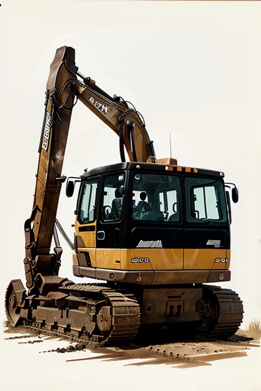 An excavator drawn with ink stains. detailed, hyper-detailed