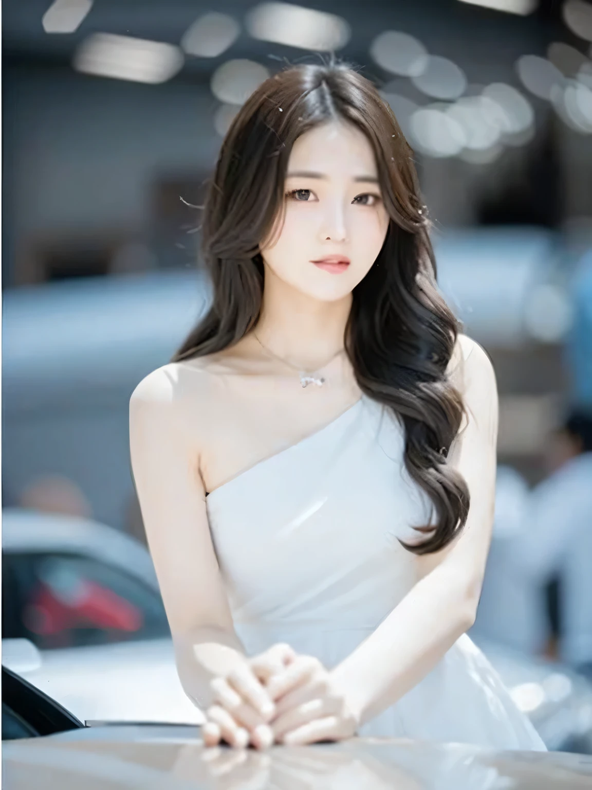 a close up of a woman in a white dress standing next to a car, beautiful south korean woman, dilraba dilmurat, beautiful young korean woman, gorgeous young korean woman, song hye - kyo, korean woman, female actress from korea, korean girl, korean women's fashion model, cute korean actress, hwang se - on, heonhwa choe