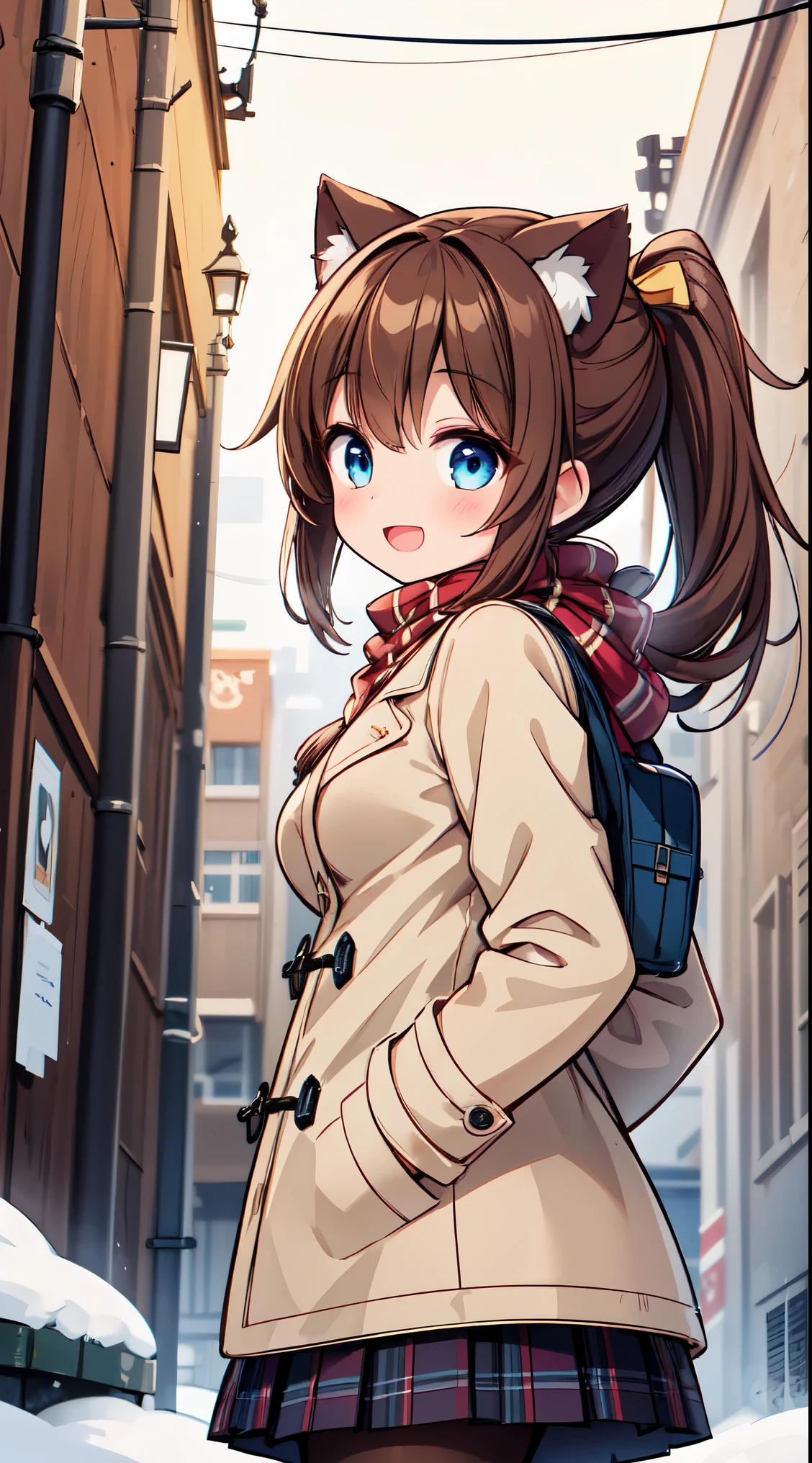 (super fine illustration:1.2),(masterpiece, 8k), (best quality, high quality:1.4), perfect anatomy, hyper detailed, ultra detailed,masterpiece background,beautiful detailed background, v8k wallpaper,perfect design,award-winning art,atmospheric,
BREAK, (Cute:1.5),(Chibi:0.6),(kawaii:1.5),(:0.5),BREAK,1 beautiful girl, ( years old girl), Very detailed, colourfull, highest details, BREAK, (Huge breasts: 1. 2), Clear skin, Beautiful skin, Shy skin, 1 beautiful girl, (Brown hair:1.75), (Cat ears, Ponytail, medium-Long hair: 1. 2), (Light blue eyes, long eyelashes, Double eyelids: 1. 2),Solo,gleaming skin, Clear skin, Beautiful skin,(best quality face),(Top quality glowing eyes),(The best smile,:D:1.45), nose blush, sleepy, grin, open mouth, skin,Clear skin, Beautiful skin,( A smile:1.5), BREAK
squatting, hands in pocket, close-up thighs, (huge breasts:1.1),
BREAK school uniform, (white collared shirt:1), long sleeves, red neck ribbon, beige cardigan, (navy duffel coat:1.2), (unbuttoned coat:1.2), (red plaid pattern scarf:1.1)
BREAK (blue checked skirt:1.1), black pantyhose,
BREAK outdoors, winter park, snow,
BREAK,wakame,wakame,wakame,(arms breasts, from below, from side, cowboy shot:1.5) , hanging breasts, nose blush, heavy breathing, steam, ((:o):1.2)
BREAK,(Blurry background:1.3),(absurderes, hight resolution, Super Detail Art),cel shading,Clear Color, Lonely optical effect, Beautiful pictures, Bright glow, mystic atmosphere,(Close-up of girl:0.8), Mystical light particle effect,manga influence, clean line drawings