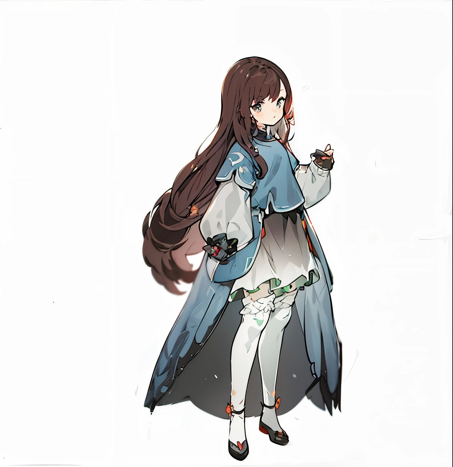 anime character with long hair and a blue cape , official character art, render of april, touhou character, small curvy , ( ( character concept art ) ), main character, kurisu makise, visual novel sprite, female protagonist 👀 :8, kurisu makise steins gate anime, full colored, fully colored, with cape