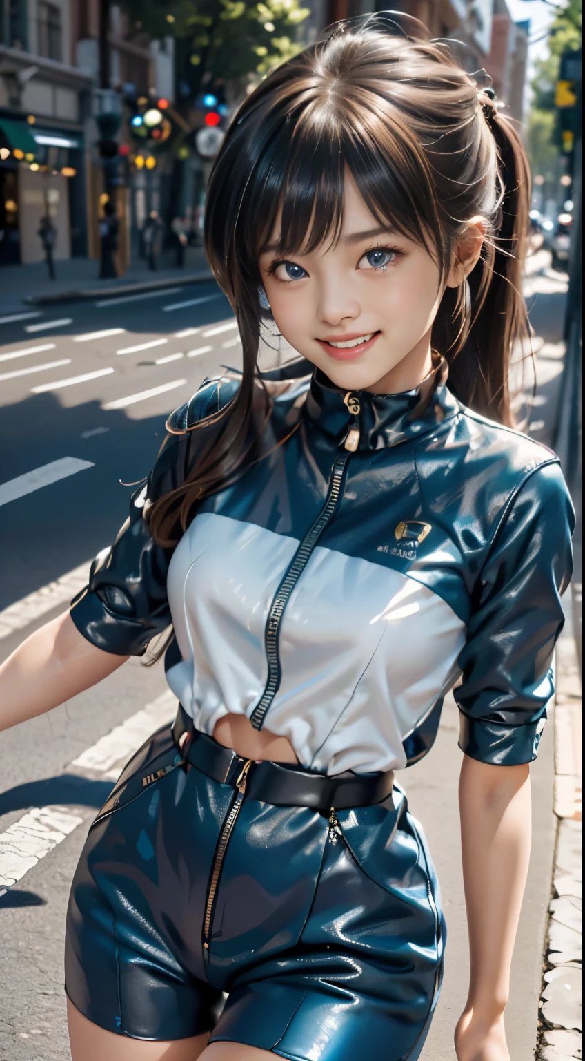 Imitate the above sentences to complete the following prompt words: ピンクのブラジャー、ピンクのパンティ、
A Kawasaki bike speeding through the city, with a sense of speed enhanced by its (motion blur: 1.3) and (speed lines: 1.4). The (best quality, 8K, highres) portrait of a young girl with silver hair, flowing from the middle, adds a touch of (bokeh) to the scene. At just 18 years old, she possesses a cute face that is (laughing: 1.3) and (looking at the viewer: 1.3), exuding a captivating aura. The blue metallic color of the bike, named Mayola, further adds to its appeal, complemented by the