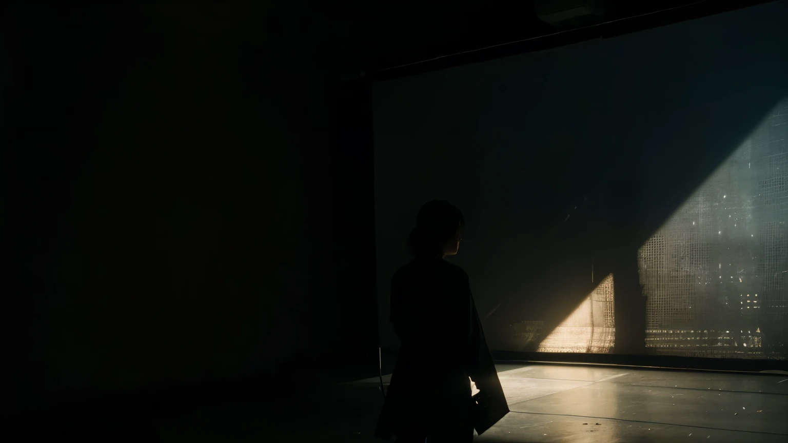 A main image highlighting the protagonist in front of an old projection screen, with the short film playing, while intense shadows spread across the environment.