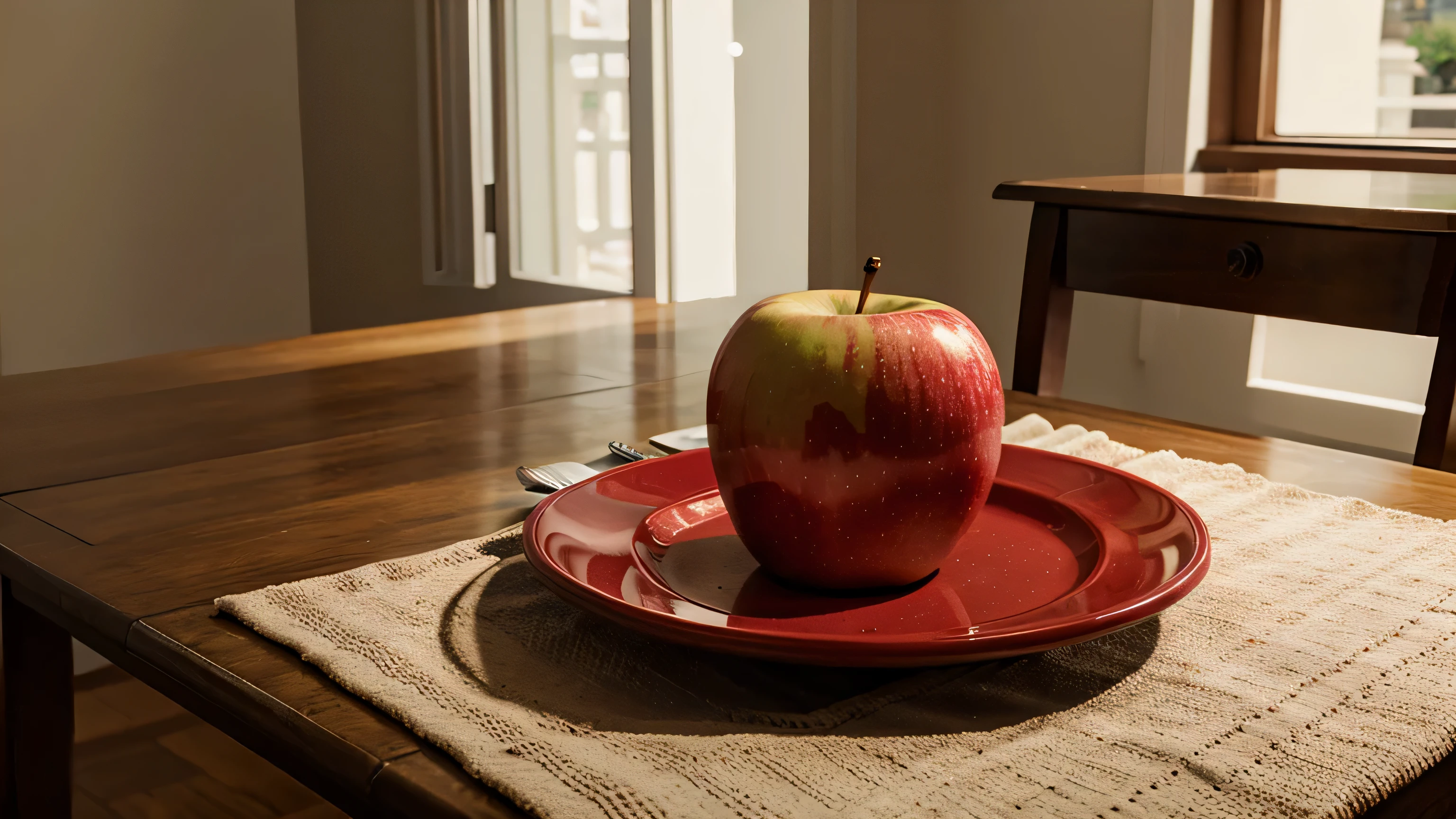 apple, red, plate, table
