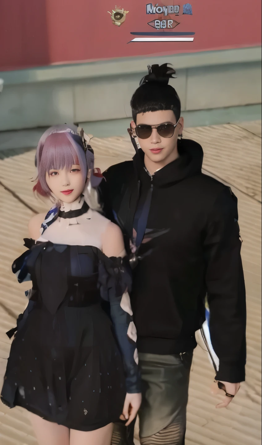 there are two people walking on a sidewalk with umbrellas, kda and sam yang, style game square enix, <mmorpgs scene, style game square enix life, sakimichan and frank franzzeta, medium shot of two characters, lovely couple, couple pose, & jeehyung lee & wlop, nixeu and sakimichan, guweiz