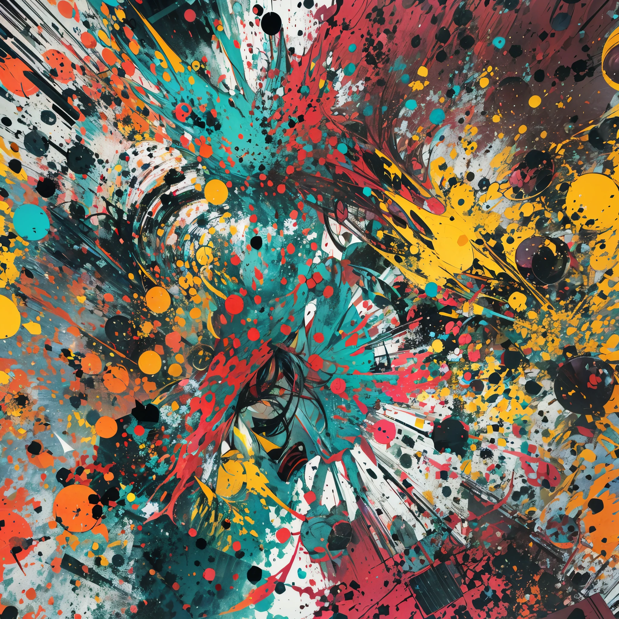 colorful ink splatter, riot, chaos, artistic