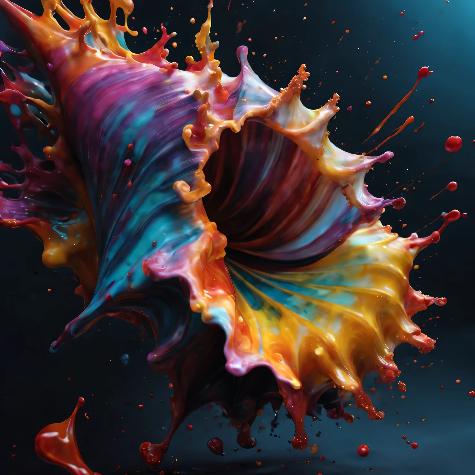 3D ink splash conch, (best quality,4K,8k,high resolution,masterpiece:1.2),Super detailed,(actual,photoactual,photo-actual:1.37), modern, bright colors, dramatic lighting, Abstractionism, complex patterns, Fascinating details, glossy finish, dynamic composition, textures true to reality, A unique perspective, surreal atmosphere, mysterious shadow