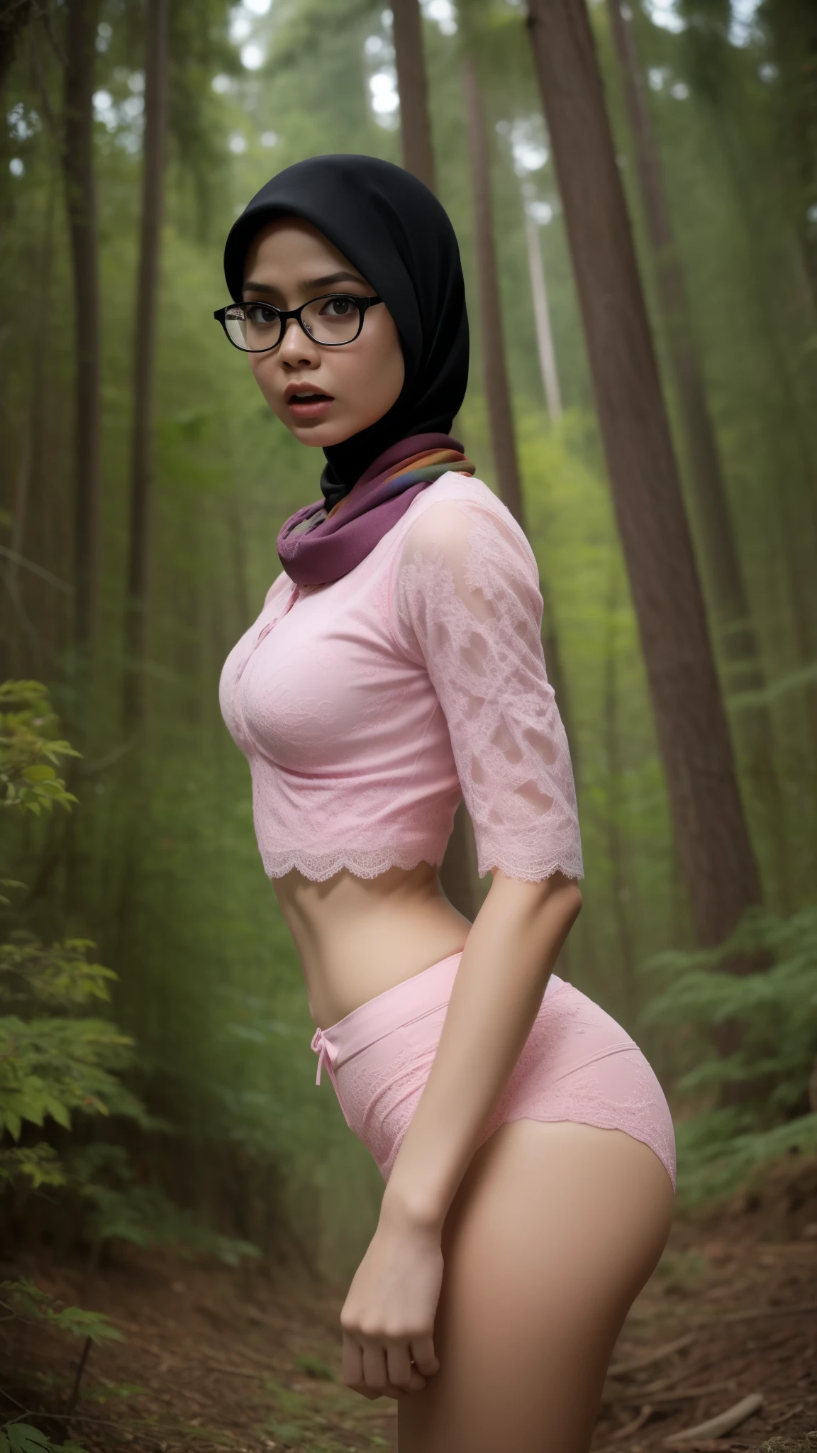 (Anger), (Anger), (Anger), (Anger), "FAT", "Oki Setiana Dewi", "Spectacles", ("Hijab Naked"), Chubby Wearing Lace Bra & Short Hairy Pussy, "Facial expression in anger", "Purple", "Purple Lips", "Bokeh" My ass is huge Being in the forest, "Very angry facial reaction"