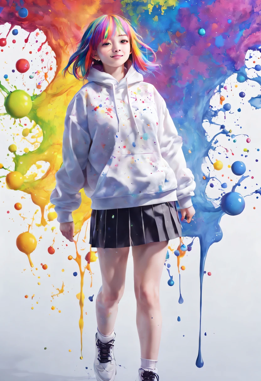 (level difference:1.8),(The paint collides and splashes onto the canvas),(depth of field),(flat color:1.1,(theme)),1 girl,poster,Full body female love,Strong wind,dense smoke,,(Liquid dye for rainbow-colored hair:1.1) Made of paint，anti-gravity,thick viscous liquid,(paint splatter:1.3),liquidity,stunningly beautiful, masterpiece, Detailed background,Super high quality model, ethereal background,abstract beauty, volume, painting,puff,romantic lighting,subsurface scattering,glow,8k,high resolution, excellent,Ray tracing,human development report,divinelight,