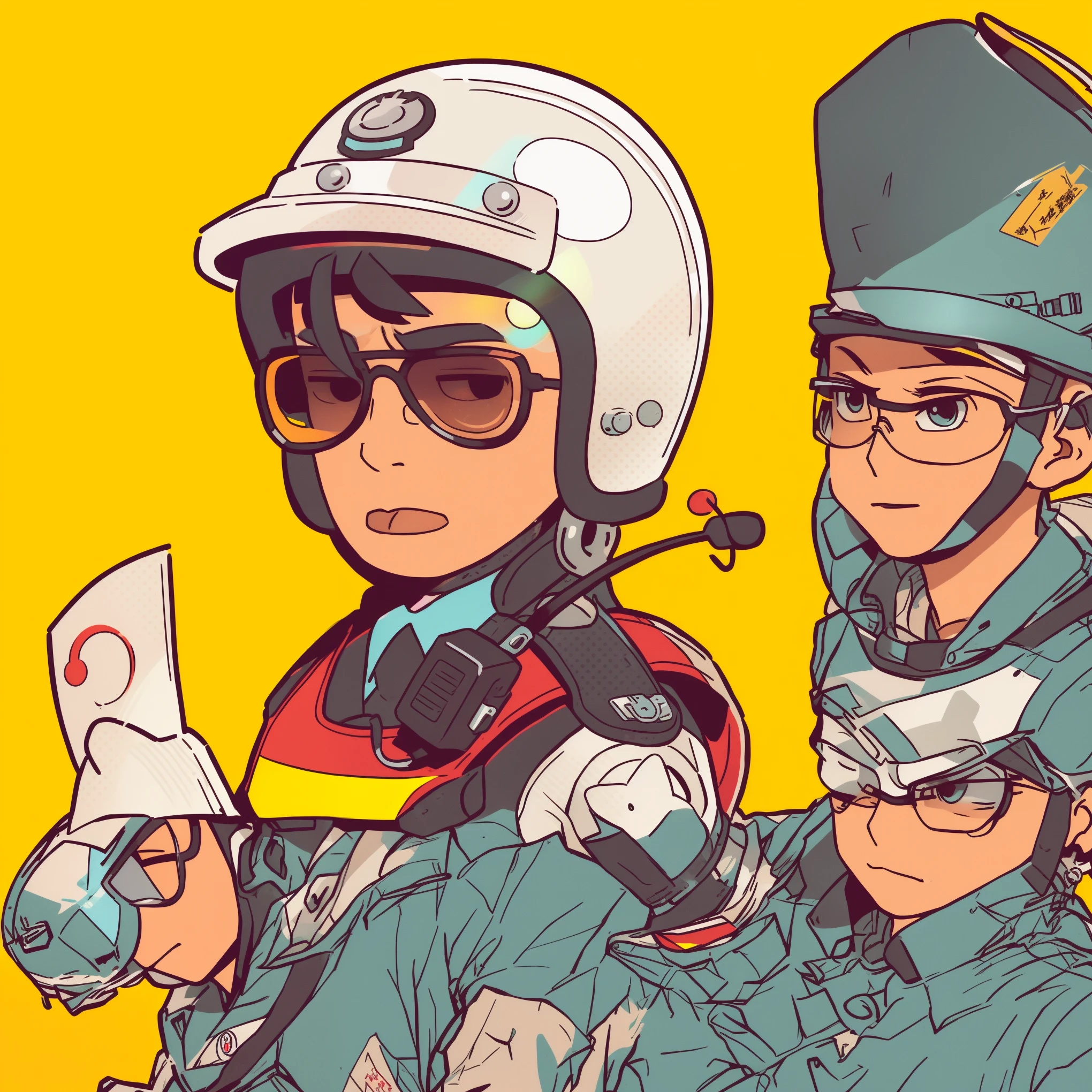 one wearing a helmet、Wear glasses、Cartoon of man holding a piece of paper, Akira style illustration, Deng Sachin, in the style of Deng Sachin, Drawn like an anime speed racer, Just a joke, akira art style, role conception , 《Overwatch》Portrait of Zhongmei, Overwatch同人画, role conception !!, from《Overwatch》echo, 2d illustration, 2d illustration