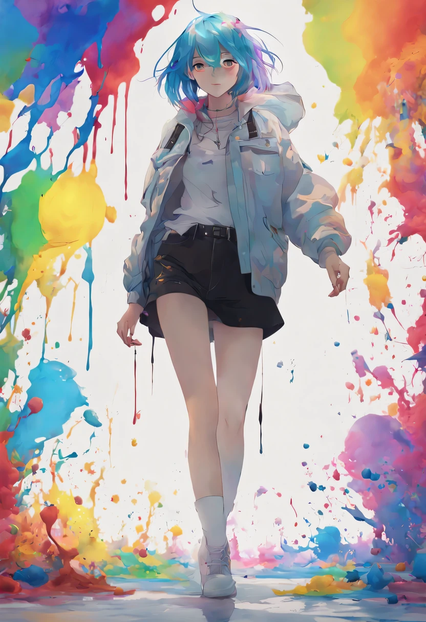 (level difference:1.8),(The paint collides and splashes onto the canvas),(depth of field),(flat color:1.1,(theme)),1 girl,poster,Full body female love,Strong wind,dense smoke,,(Liquid dye for rainbow-colored hair:1.1) Made of paint,anti-gravity,thick viscous liquid,(paint splatter:1.3),liquidity,stunningly beautiful, masterpiece, Detailed background,Super high quality model, ethereal background,abstract beauty, volume, painting,puff,romantic lighting,subsurface scattering,glow,8k,high resolution, excellent,Ray tracing,human development report,divinelight,